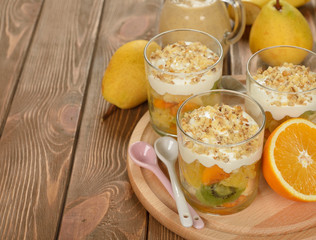 Fruit salad with whipped cream