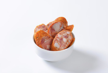 Sliced smoked pork sausage