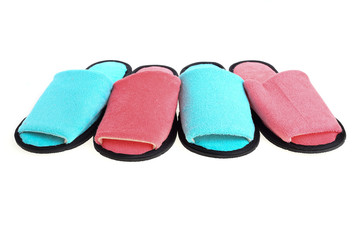 red and blue slippers footwear isolated on white background