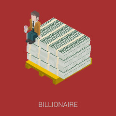 Flat 3d isometric billionaire, oligarch, rich man, millionaire