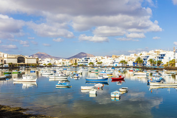 Fototapeta premium Arrecife in Lanzarote Charco de San Gines boats and promenade