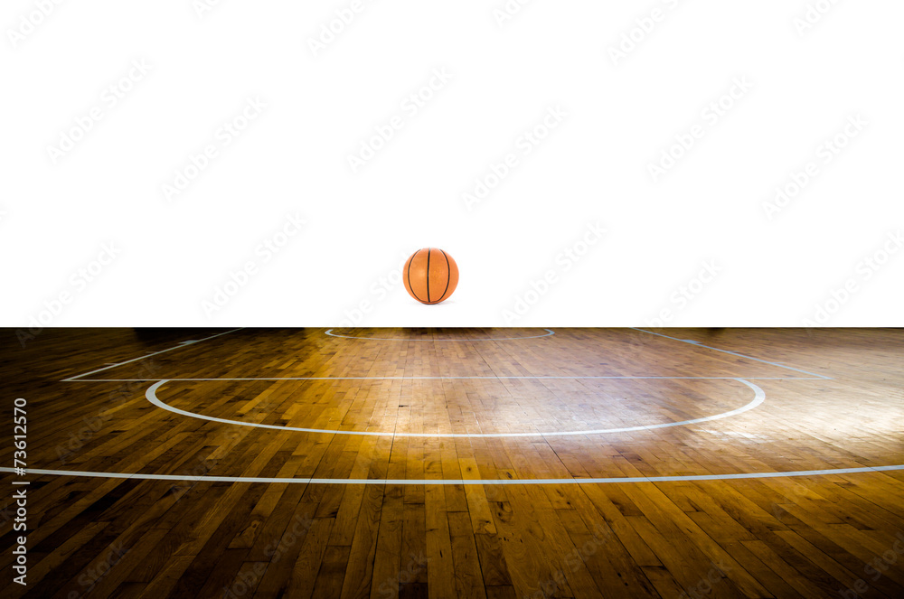 Wall mural basketball court with ball over white background