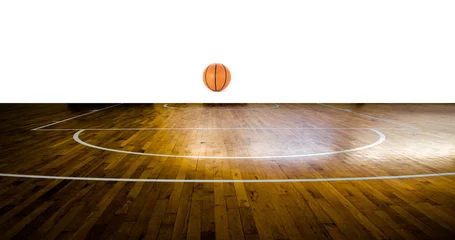 Afwasbaar Fotobehang Bol Basketball court with ball over white background