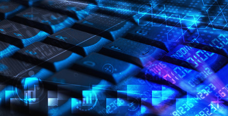 Keyboard with glowing programming codes