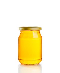 honey jar on white background