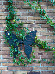 Decorative butterfly on a brick wall