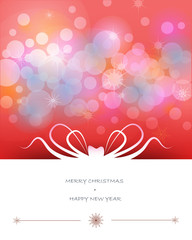 Merry Christmas card -Red greeting card with abstract bow.
