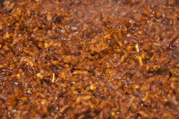 Minced spicy meat closeup