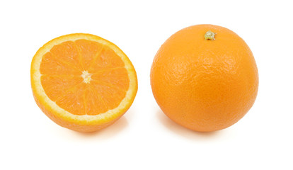 Whole orange and half fruit showing cross section