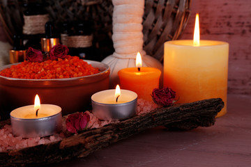 Composition with spa treatment on wooden background