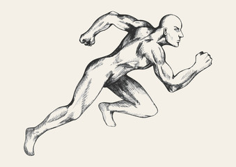 Obraz na płótnie Canvas Sketch drawing of a man off to a fast start