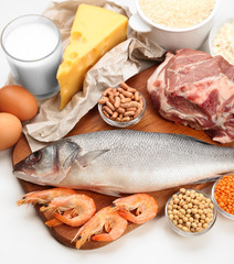 Food high in protein isolated on white