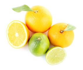 Fresh juicy limes and oranges isolated on white