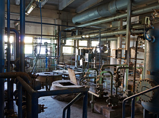 Old machinery of an abandoned factory from inside