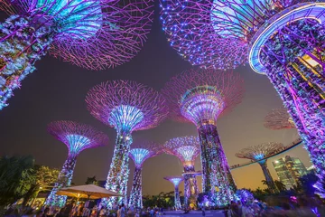 Foto op Plexiglas nachtscène in de stad Singapore © Noppasinw