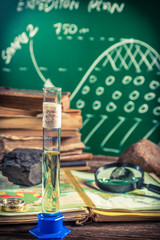 Examination oil sample at a geography lesson