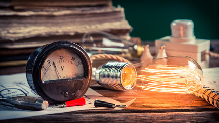 Vintage electrical lab at school