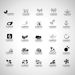 Garden logo set, vector illustration. Collection of garden logo isolated on background