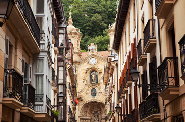 The church in the old town of San Sebastian, Spain. - 73621949