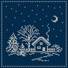 Winter Holiday Landscape. Christmas Sweater Design. Seamless Kni