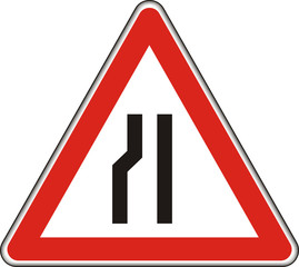 Verkehrszeichen, verengte Fahrbahn (links)