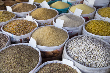 Detail of grain food on the market