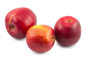 three red apples isolated on white background