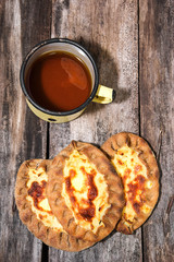 Karelian wickets on old wooden table