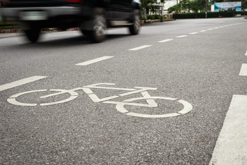 Bicycle sign or icon on the road in the park