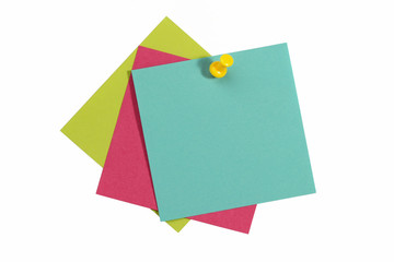 colorful blank note cards with push pin on white