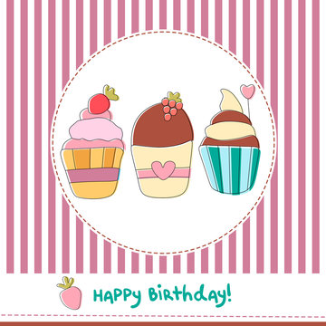 Vector doodle cupcake illustration. Perfect for cards.