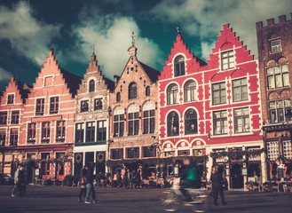 People on a Market square in Bruges, Belgium