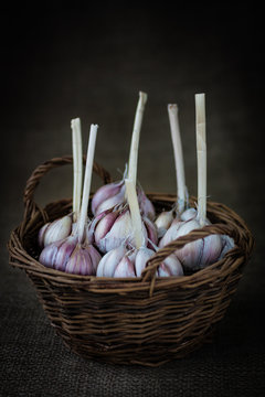 basket with garlic