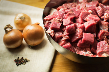 Pieces of fresh raw meat
