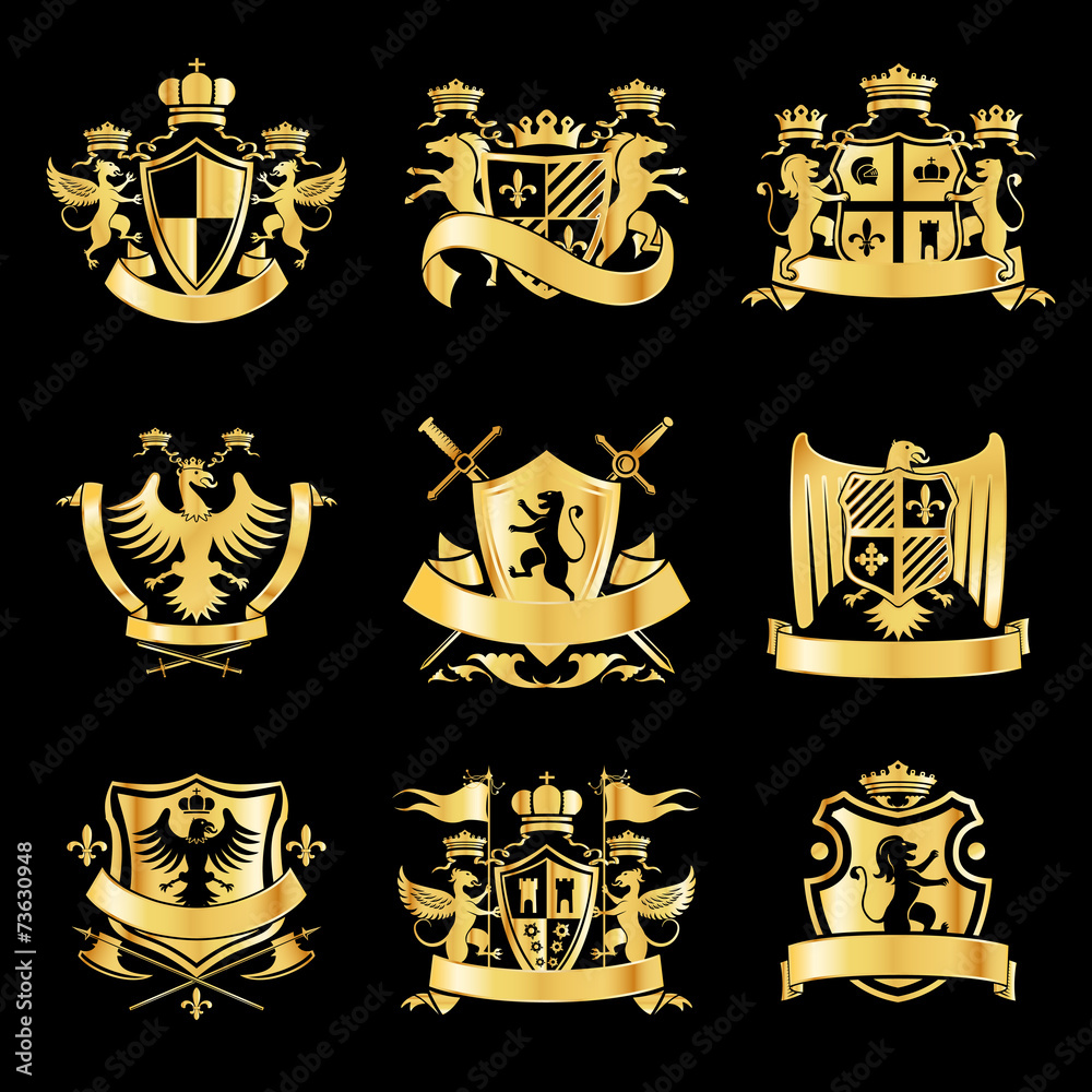 Wall mural Heraldic golden emblems