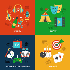 Entertainments icons flat
