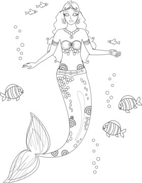 Coloring with mermaid and fish