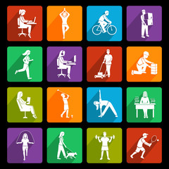 Physical activity icons flat