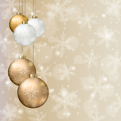 Christmas background with balls and snowflakes