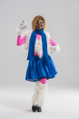 Festive african woman wearing funny costume posing