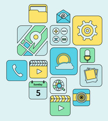 Mobile applications icons flat line