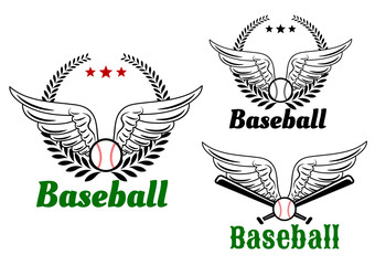 Baseball emblems with angel wings