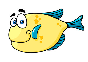 Cartooned smiling fish with big eyes