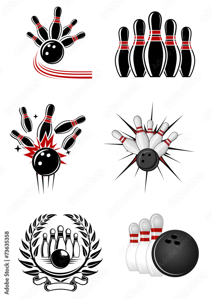 Wall mural bowling sports emblems and symbols