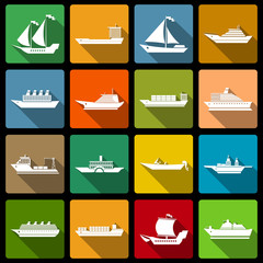 Ship and boats icons set flat