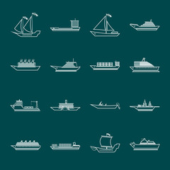 Ship and boats icons set outline