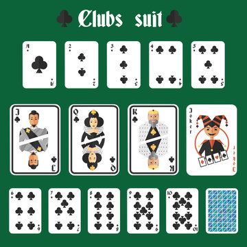 Playing cards clubs set