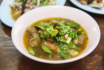 Spicy soup with pork ribs in Thai Style