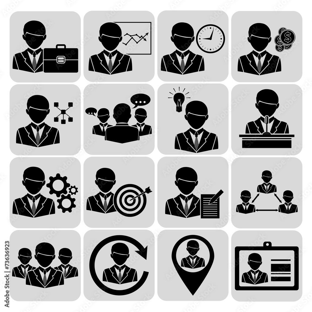 Sticker business and management icons black