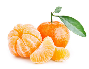 tangerines with leaves on white background - 73637129